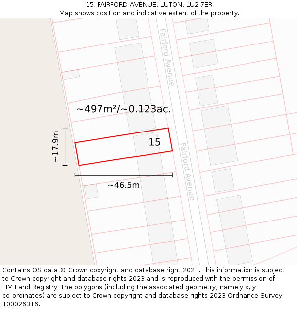 15, FAIRFORD AVENUE, LUTON, LU2 7ER: Plot and title map