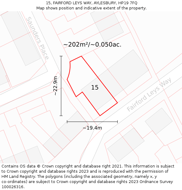 15, FAIRFORD LEYS WAY, AYLESBURY, HP19 7FQ: Plot and title map