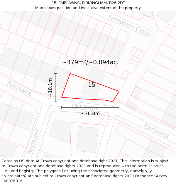 15, FAIRLAWNS, BIRMINGHAM, B26 2DT: Plot and title map