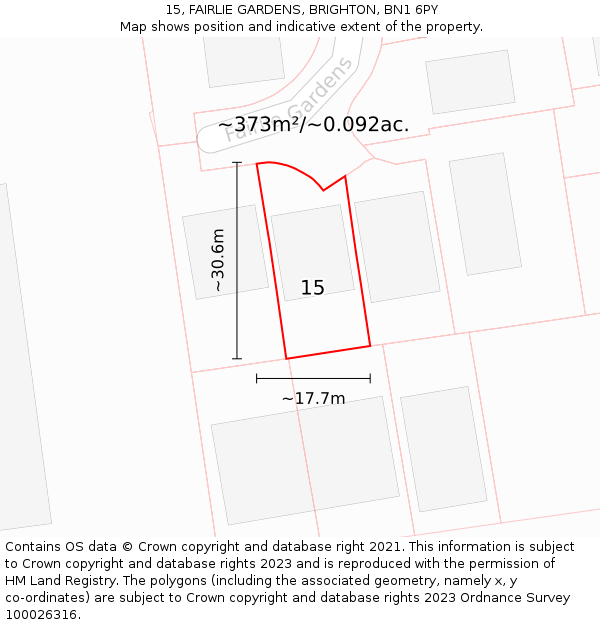 15, FAIRLIE GARDENS, BRIGHTON, BN1 6PY: Plot and title map