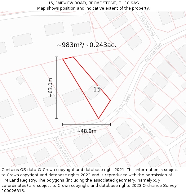 15, FAIRVIEW ROAD, BROADSTONE, BH18 9AS: Plot and title map