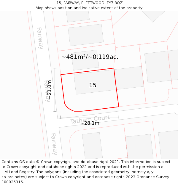 15, FAIRWAY, FLEETWOOD, FY7 8QZ: Plot and title map