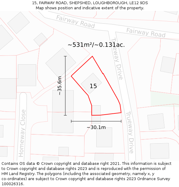 15, FAIRWAY ROAD, SHEPSHED, LOUGHBOROUGH, LE12 9DS: Plot and title map