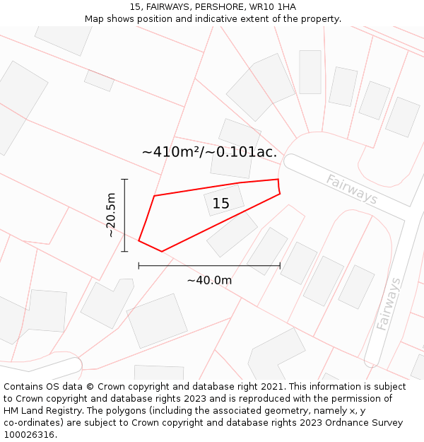 15, FAIRWAYS, PERSHORE, WR10 1HA: Plot and title map