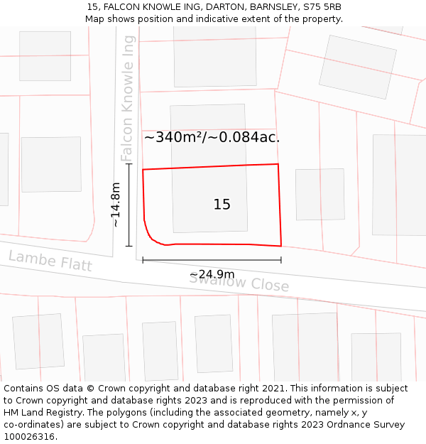 15, FALCON KNOWLE ING, DARTON, BARNSLEY, S75 5RB: Plot and title map