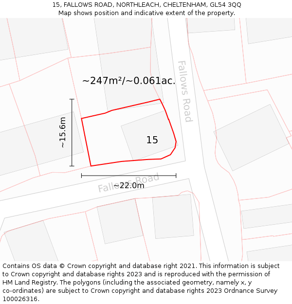 15, FALLOWS ROAD, NORTHLEACH, CHELTENHAM, GL54 3QQ: Plot and title map