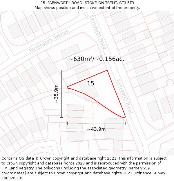 15, FARNWORTH ROAD, STOKE-ON-TRENT, ST3 5TR: Plot and title map