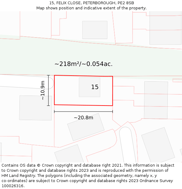 15, FELIX CLOSE, PETERBOROUGH, PE2 8SB: Plot and title map