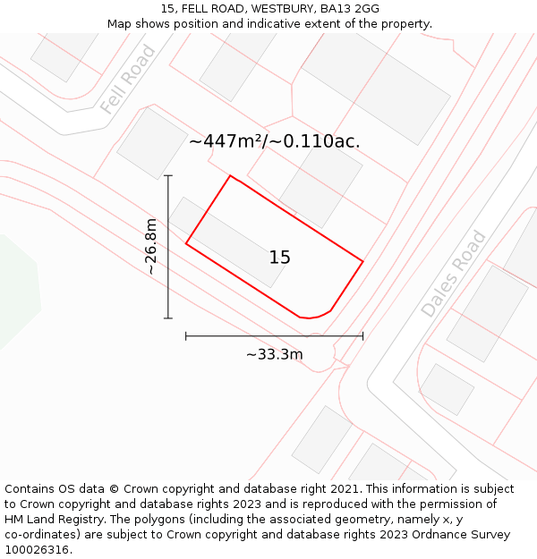 15, FELL ROAD, WESTBURY, BA13 2GG: Plot and title map