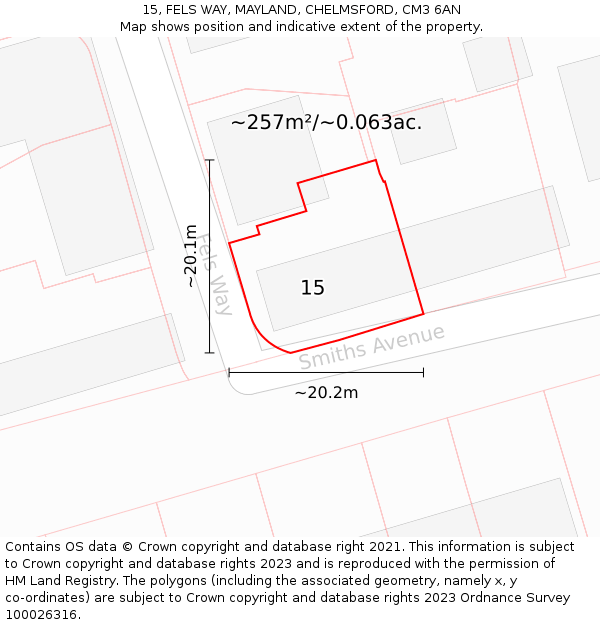 15, FELS WAY, MAYLAND, CHELMSFORD, CM3 6AN: Plot and title map