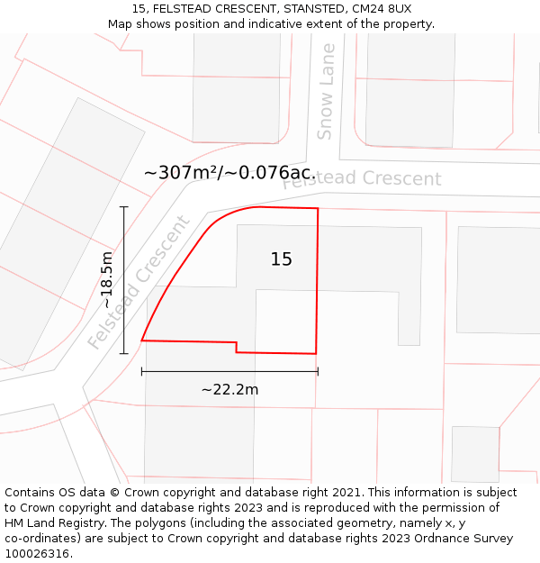 15, FELSTEAD CRESCENT, STANSTED, CM24 8UX: Plot and title map