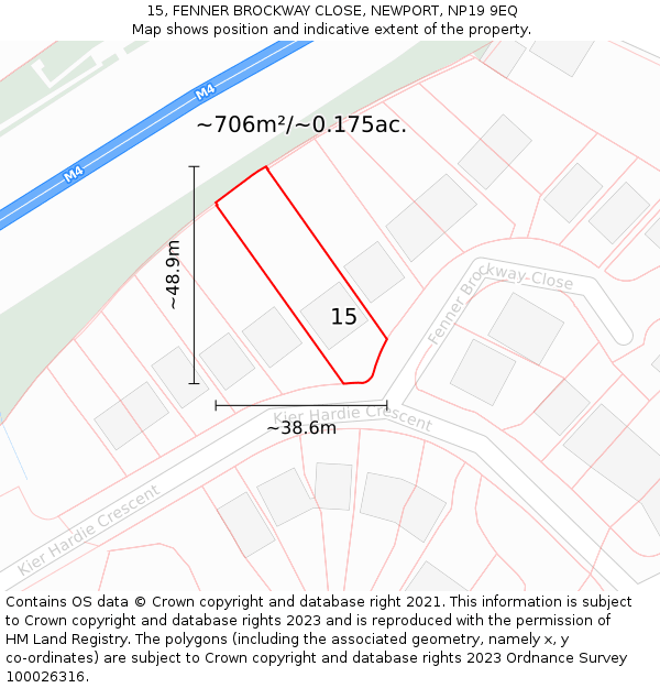 15, FENNER BROCKWAY CLOSE, NEWPORT, NP19 9EQ: Plot and title map