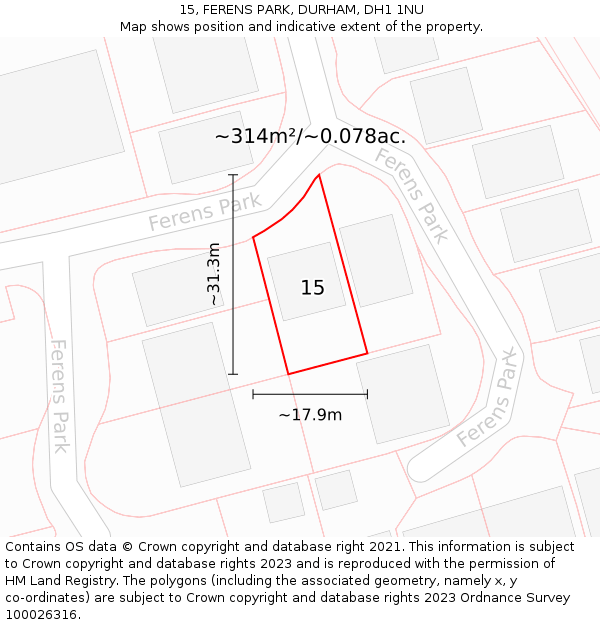 15, FERENS PARK, DURHAM, DH1 1NU: Plot and title map