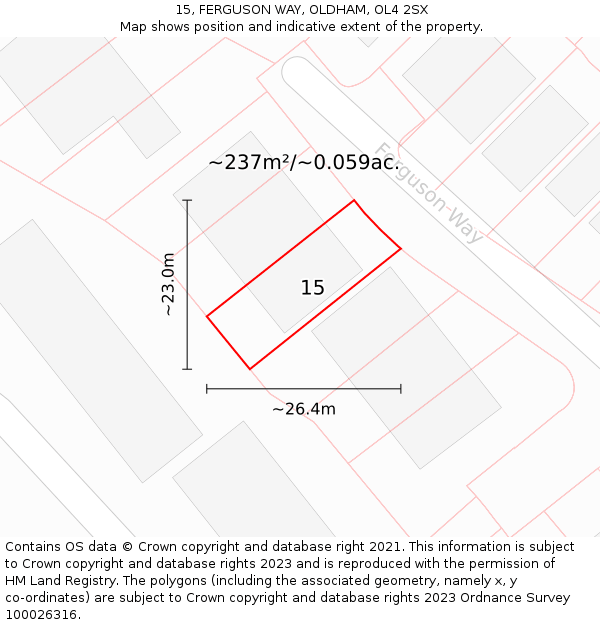 15, FERGUSON WAY, OLDHAM, OL4 2SX: Plot and title map