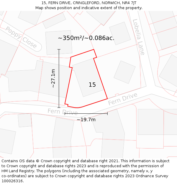 15, FERN DRIVE, CRINGLEFORD, NORWICH, NR4 7JT: Plot and title map