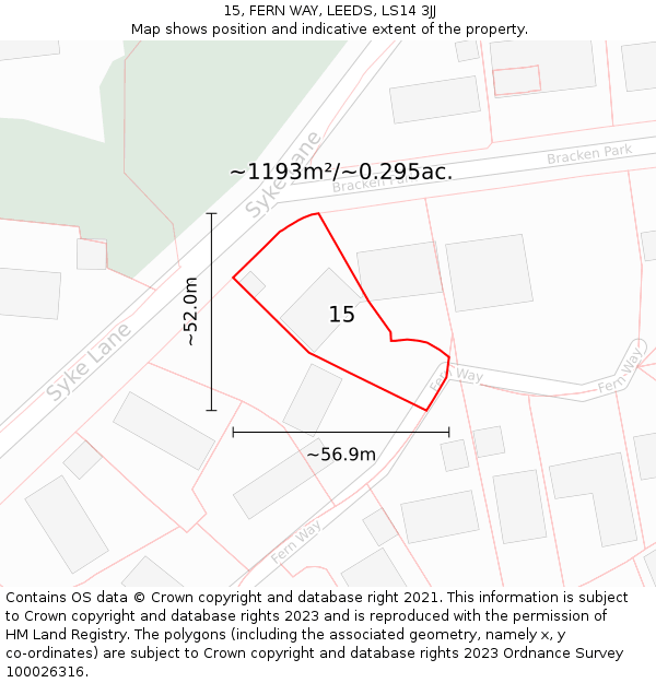 15, FERN WAY, LEEDS, LS14 3JJ: Plot and title map