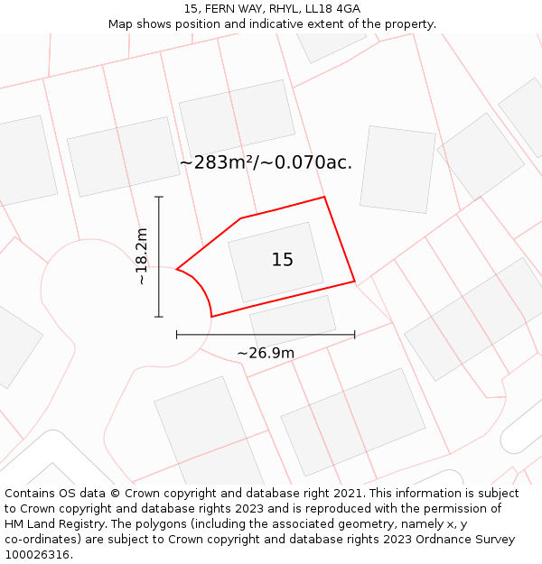 15, FERN WAY, RHYL, LL18 4GA: Plot and title map