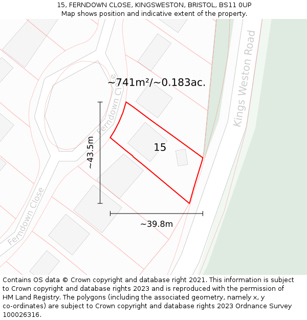 15, FERNDOWN CLOSE, KINGSWESTON, BRISTOL, BS11 0UP: Plot and title map