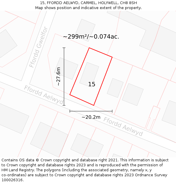 15, FFORDD AELWYD, CARMEL, HOLYWELL, CH8 8SH: Plot and title map