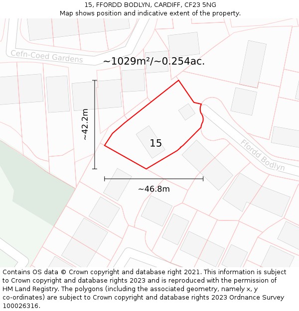 15, FFORDD BODLYN, CARDIFF, CF23 5NG: Plot and title map