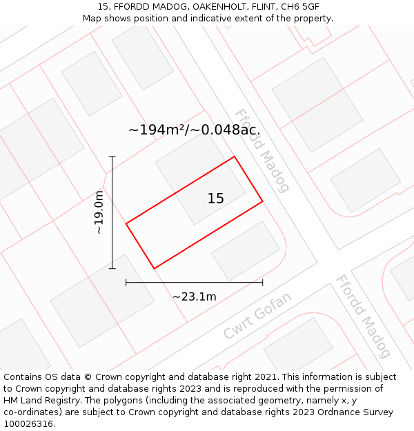 15, FFORDD MADOG, OAKENHOLT, FLINT, CH6 5GF: Plot and title map