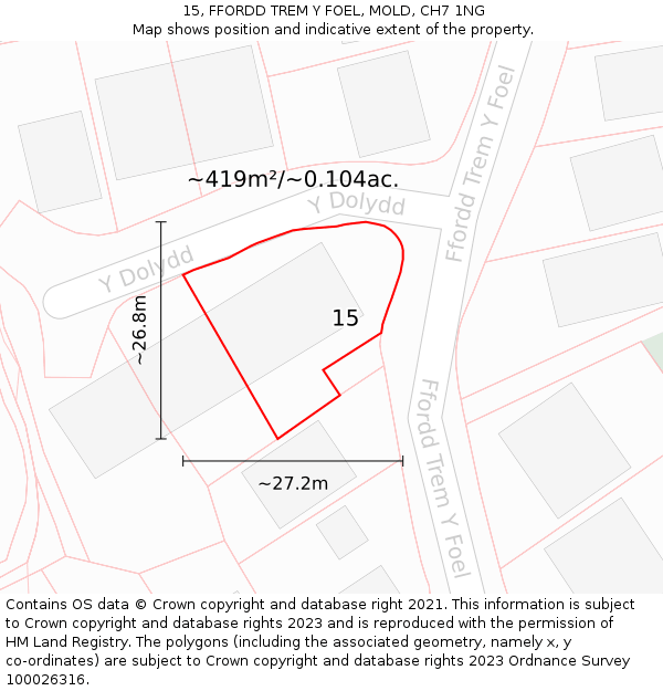 15, FFORDD TREM Y FOEL, MOLD, CH7 1NG: Plot and title map