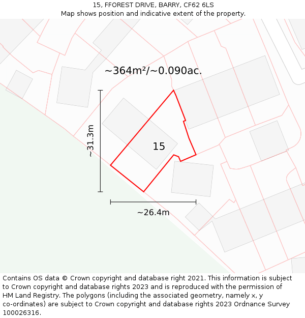 15, FFOREST DRIVE, BARRY, CF62 6LS: Plot and title map