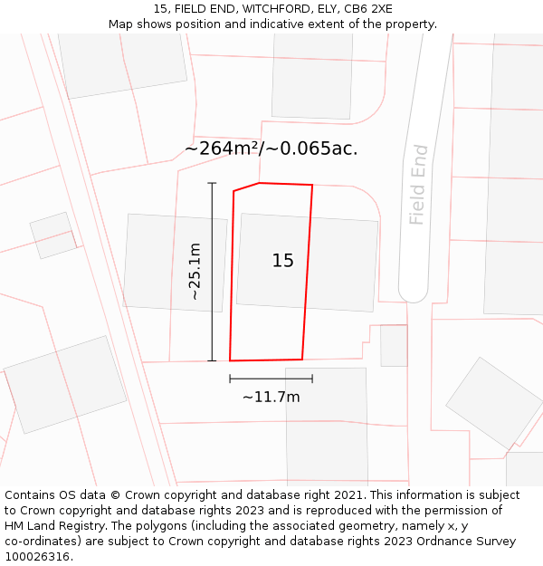 15, FIELD END, WITCHFORD, ELY, CB6 2XE: Plot and title map