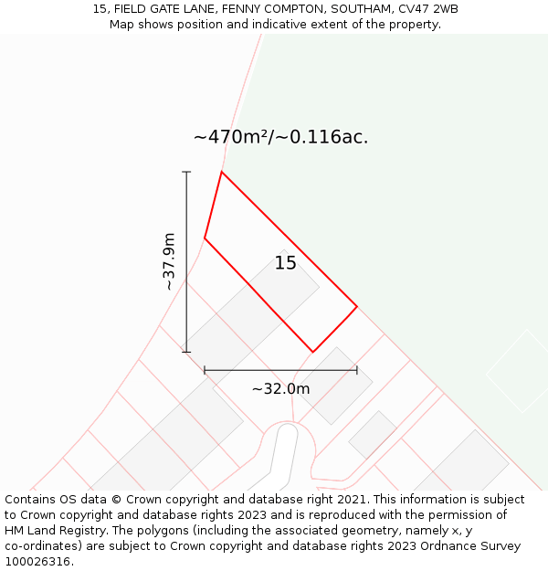 15, FIELD GATE LANE, FENNY COMPTON, SOUTHAM, CV47 2WB: Plot and title map