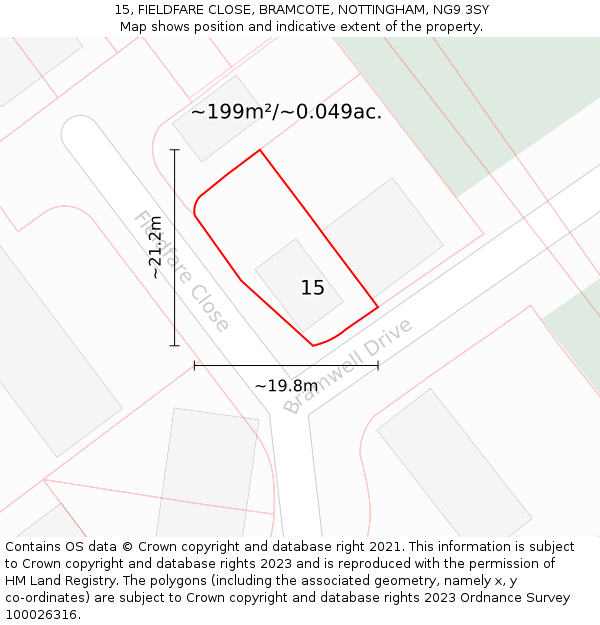 15, FIELDFARE CLOSE, BRAMCOTE, NOTTINGHAM, NG9 3SY: Plot and title map