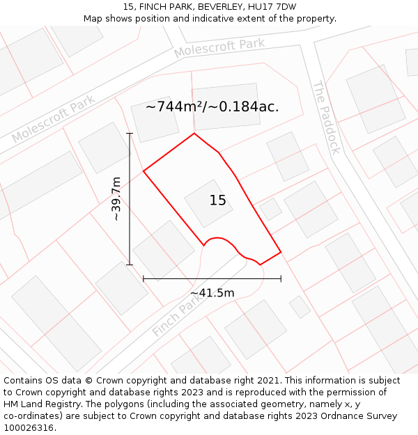 15, FINCH PARK, BEVERLEY, HU17 7DW: Plot and title map