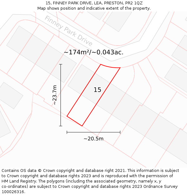 15, FINNEY PARK DRIVE, LEA, PRESTON, PR2 1QZ: Plot and title map