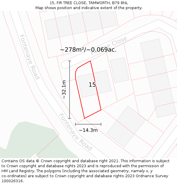 15, FIR TREE CLOSE, TAMWORTH, B79 8NL: Plot and title map