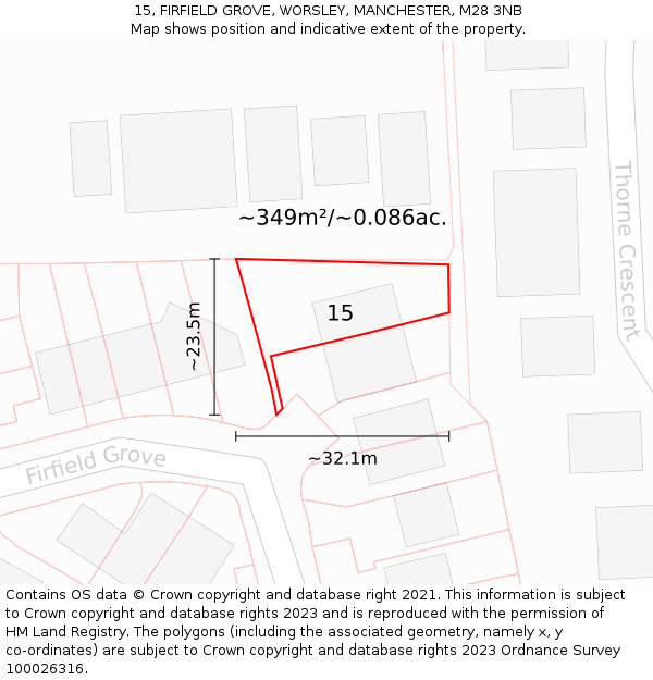 15, FIRFIELD GROVE, WORSLEY, MANCHESTER, M28 3NB: Plot and title map