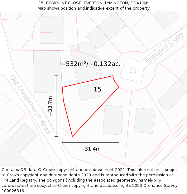 15, FIRMOUNT CLOSE, EVERTON, LYMINGTON, SO41 0JN: Plot and title map