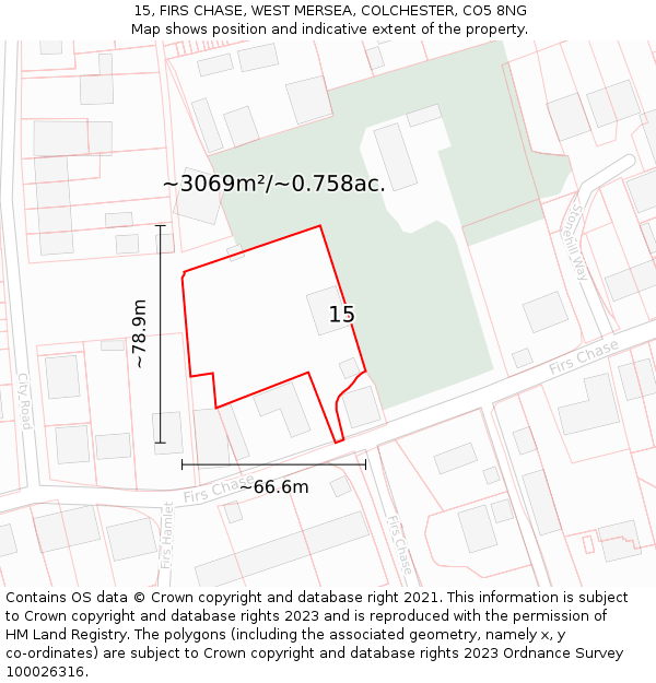 15, FIRS CHASE, WEST MERSEA, COLCHESTER, CO5 8NG: Plot and title map