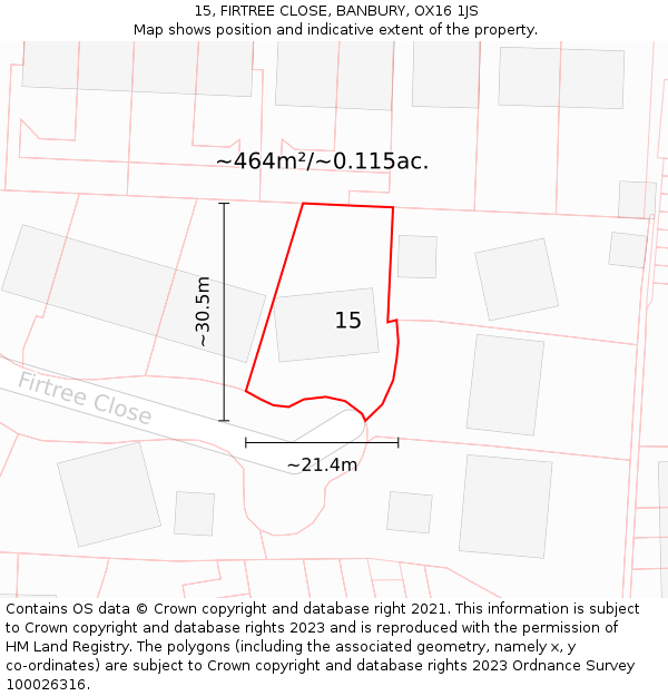 15, FIRTREE CLOSE, BANBURY, OX16 1JS: Plot and title map