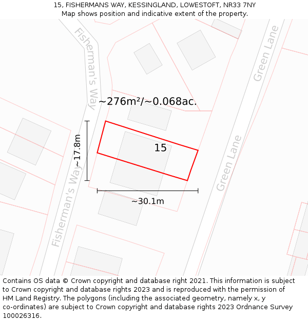 15, FISHERMANS WAY, KESSINGLAND, LOWESTOFT, NR33 7NY: Plot and title map