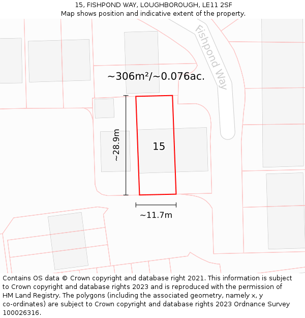 15, FISHPOND WAY, LOUGHBOROUGH, LE11 2SF: Plot and title map