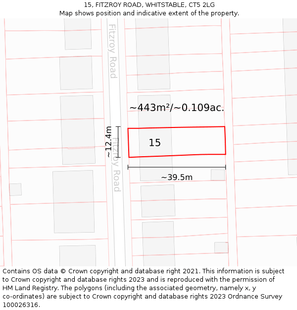 15, FITZROY ROAD, WHITSTABLE, CT5 2LG: Plot and title map