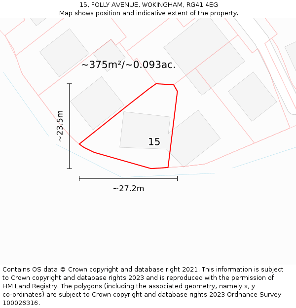 15, FOLLY AVENUE, WOKINGHAM, RG41 4EG: Plot and title map