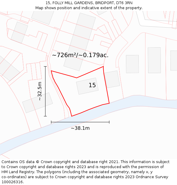 15, FOLLY MILL GARDENS, BRIDPORT, DT6 3RN: Plot and title map