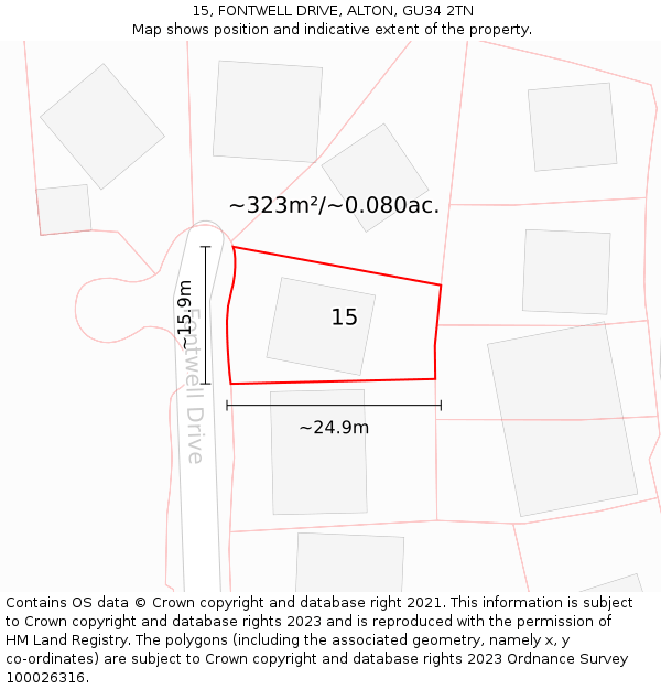 15, FONTWELL DRIVE, ALTON, GU34 2TN: Plot and title map