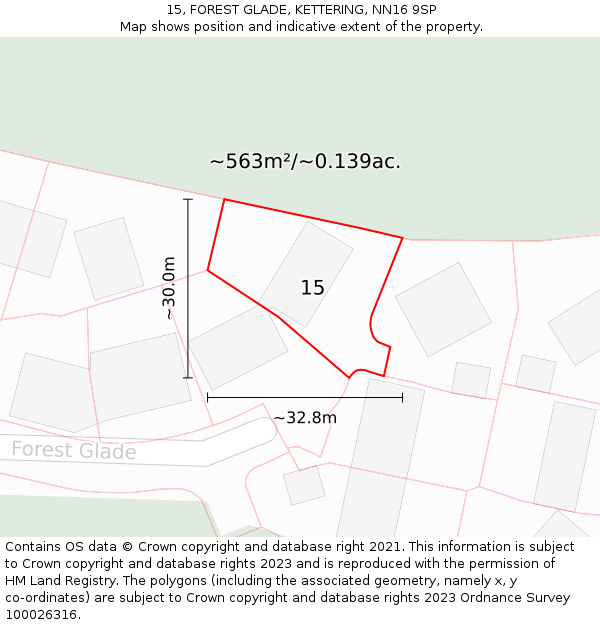 15, FOREST GLADE, KETTERING, NN16 9SP: Plot and title map