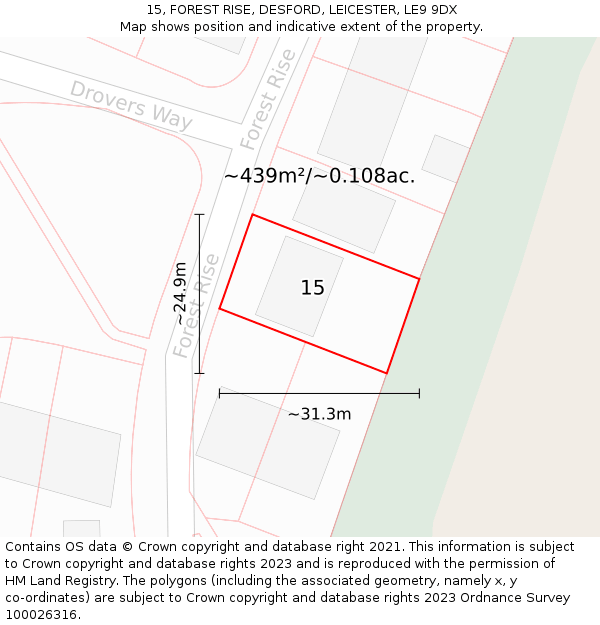 15, FOREST RISE, DESFORD, LEICESTER, LE9 9DX: Plot and title map