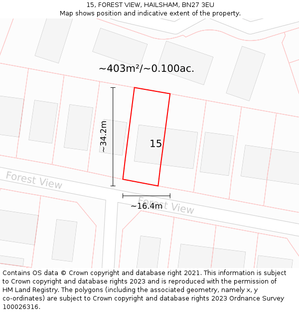 15, FOREST VIEW, HAILSHAM, BN27 3EU: Plot and title map