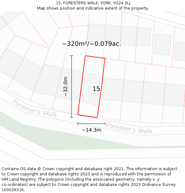 15, FORESTERS WALK, YORK, YO24 3LJ: Plot and title map