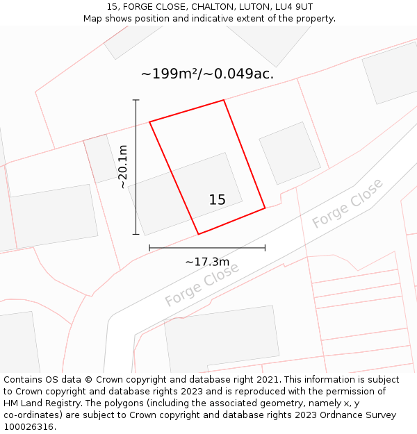 15, FORGE CLOSE, CHALTON, LUTON, LU4 9UT: Plot and title map