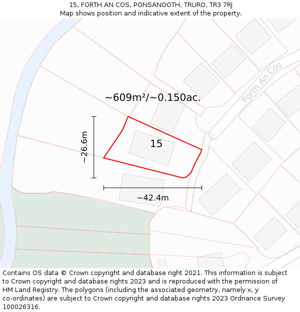 15, FORTH AN COS, PONSANOOTH, TRURO, TR3 7RJ: Plot and title map