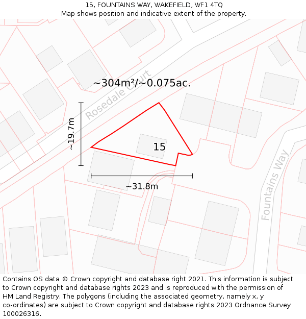 15, FOUNTAINS WAY, WAKEFIELD, WF1 4TQ: Plot and title map